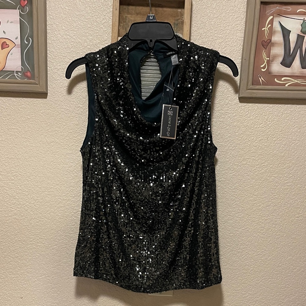 Black Sequin Sleeveless Top